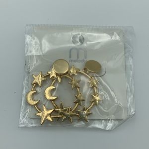 Gold Stars and Moon Hoop Earrings